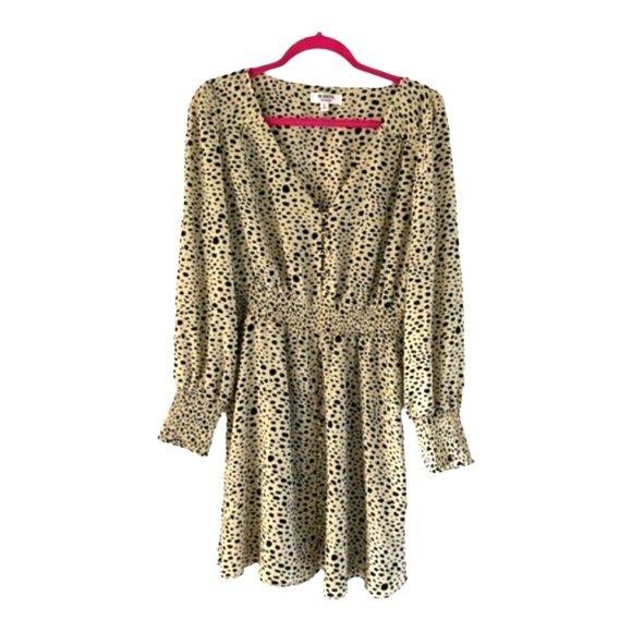 BB Dakota 'Spot A Cutie' Smocked Mini Dress Cream with Black Spots Size L - Picture 4 of 9